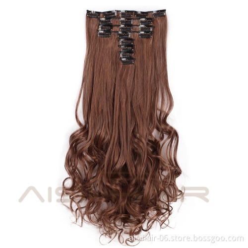 Aisi Hair Full Head 8 Pcs Curly Synthetic 18 Clips In Hair Extensions For Women Popular Brown Colors Hair Extensions